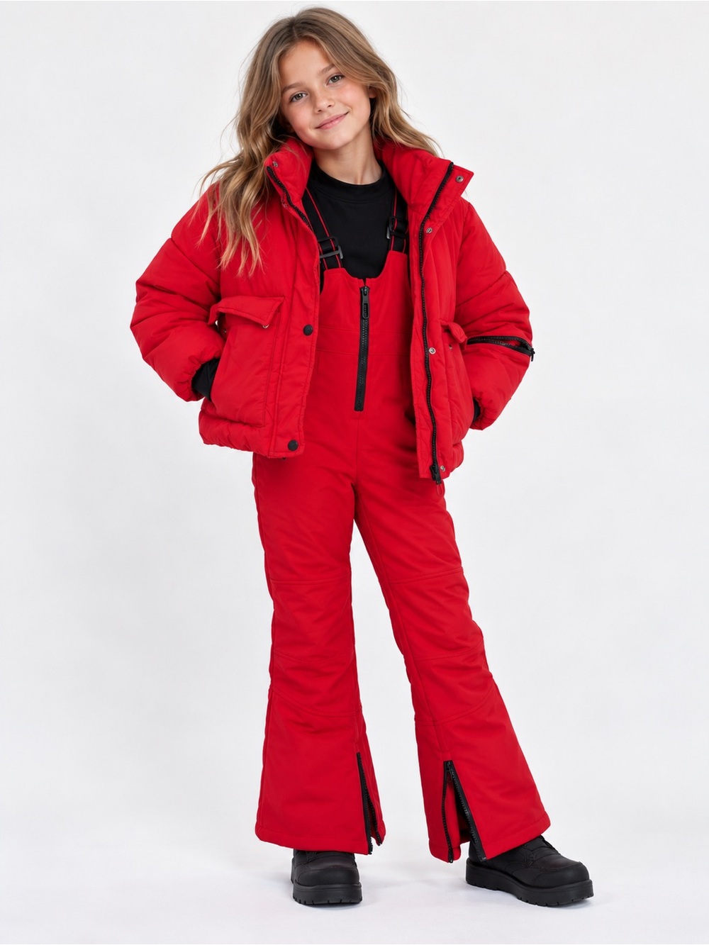 Zara Kids Red Puffer Ski Jacket Bib Snow Pants Snowsuit Set Size 8-9 Years